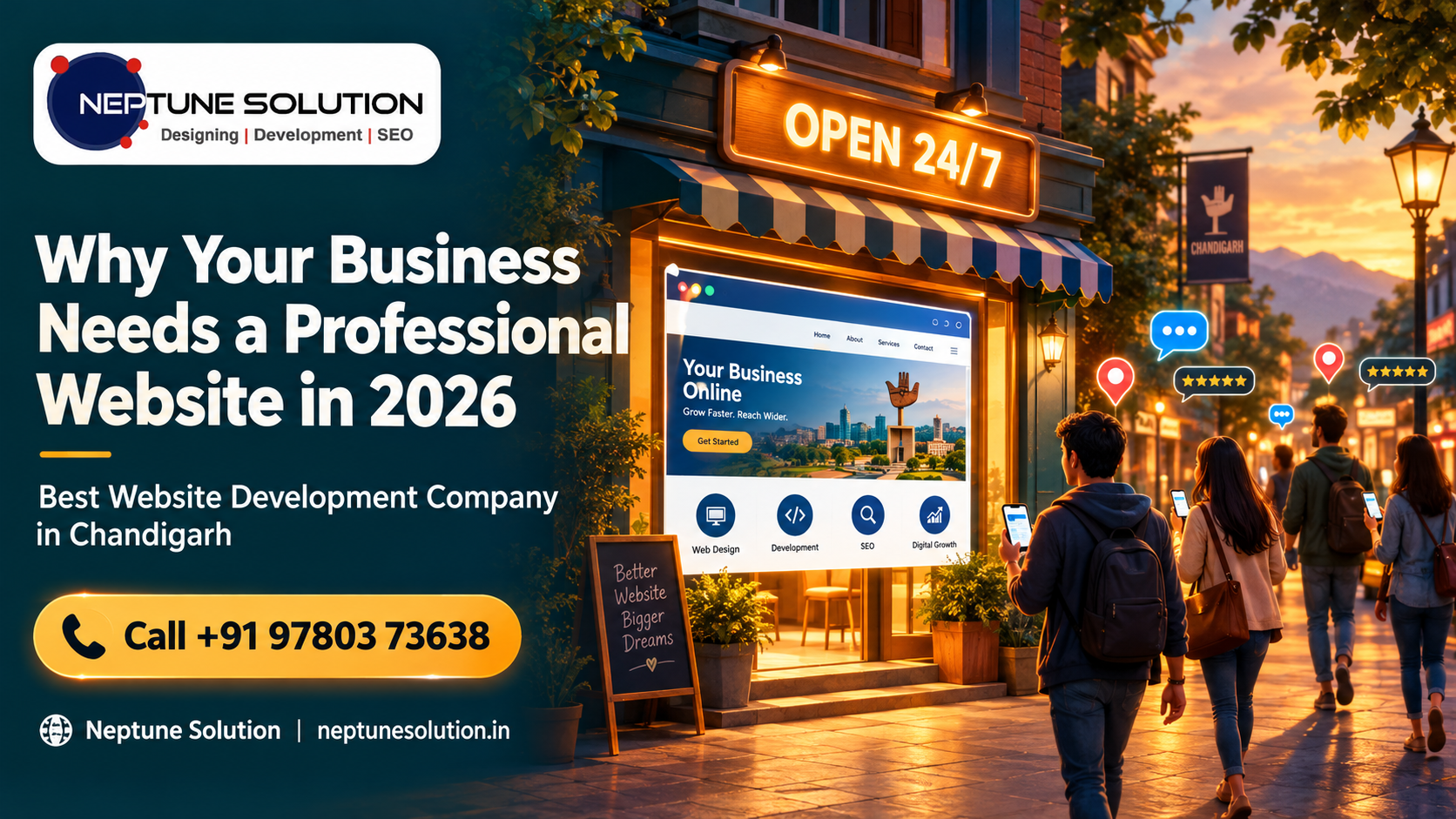 Professional website development in Chandigarh by Neptune Solution, helping businesses grow online in 2026.