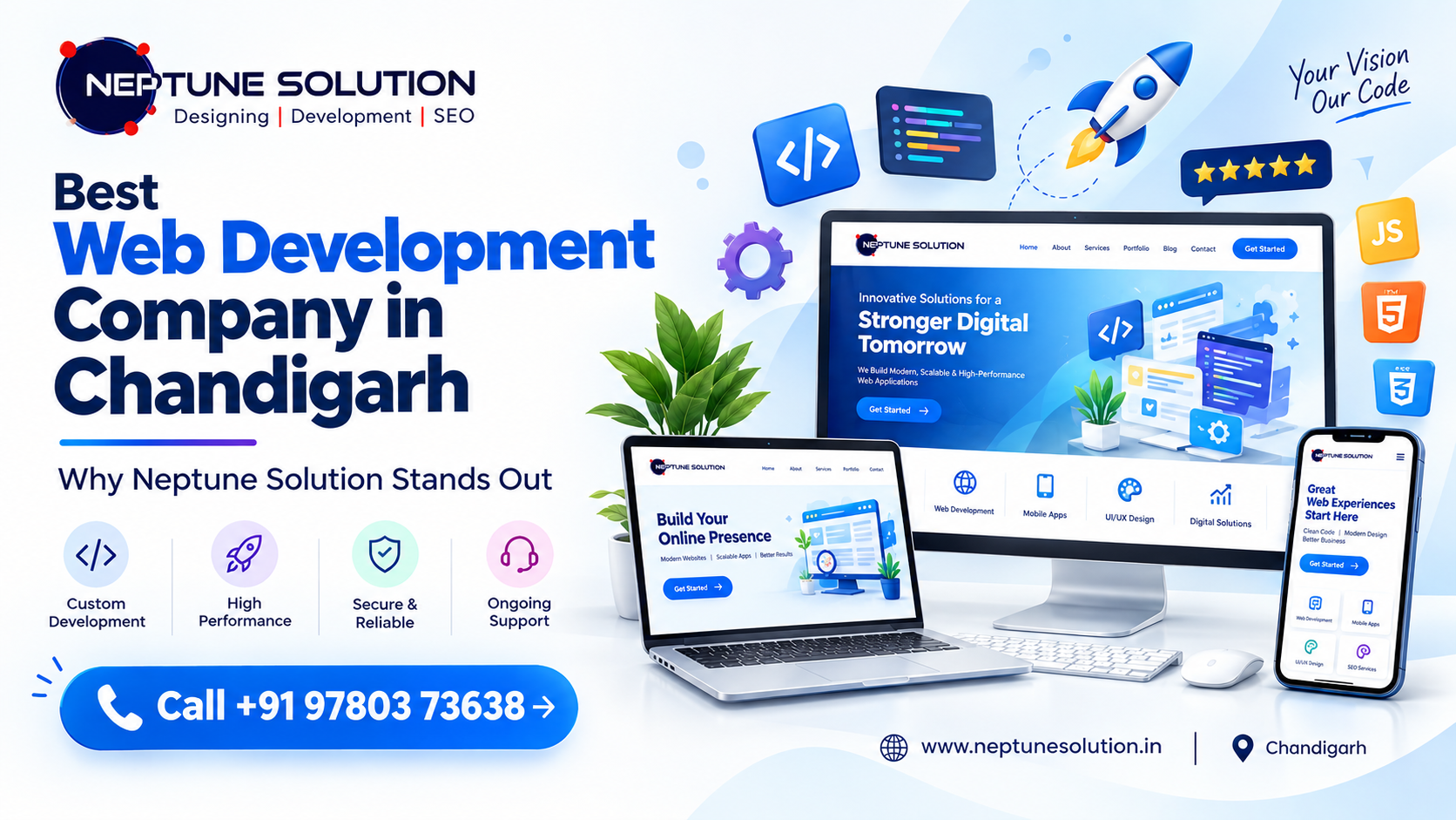 Best web development company in Chandigarh – Neptune Solution offering professional web development, responsive website design, custom development, secure solutions and high-performance websites.